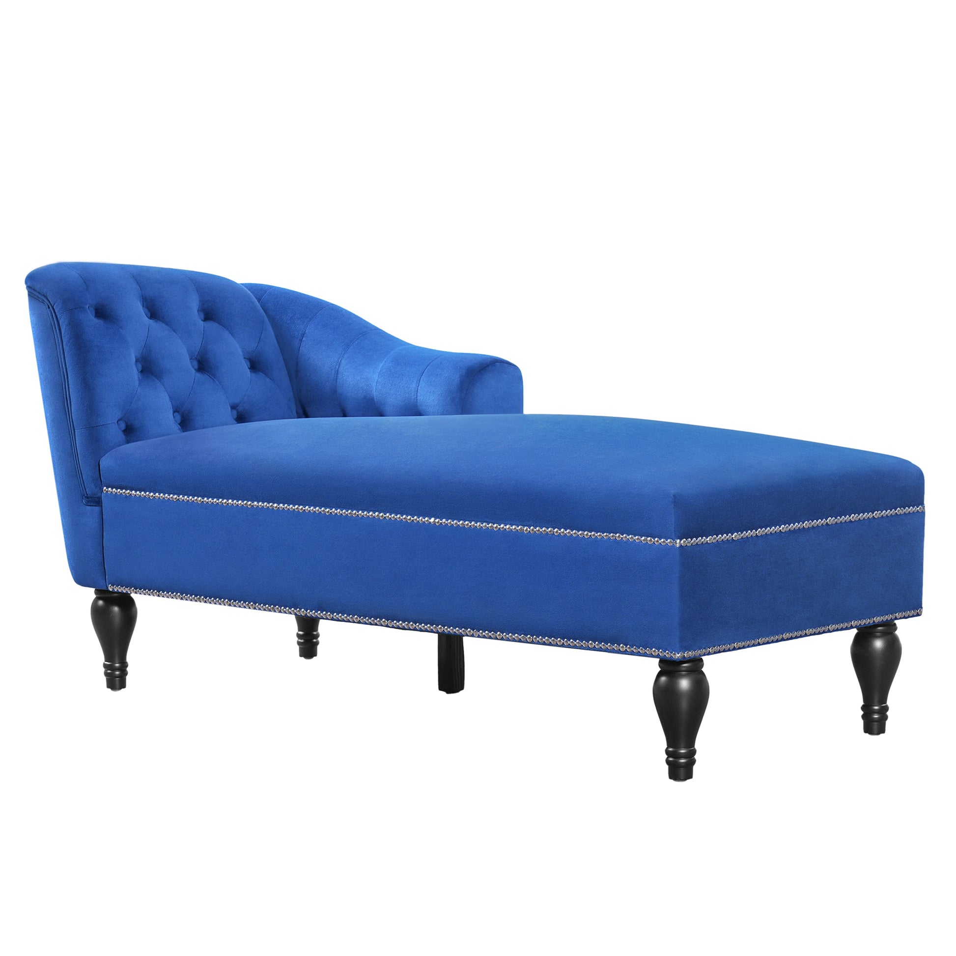 Roomfitters 58 Inch Fainting Couch, Velvet Upholstered Chaise Lounge Sofa with Button-Detailed Back & Nailhead Trim, Blue Roomfitters