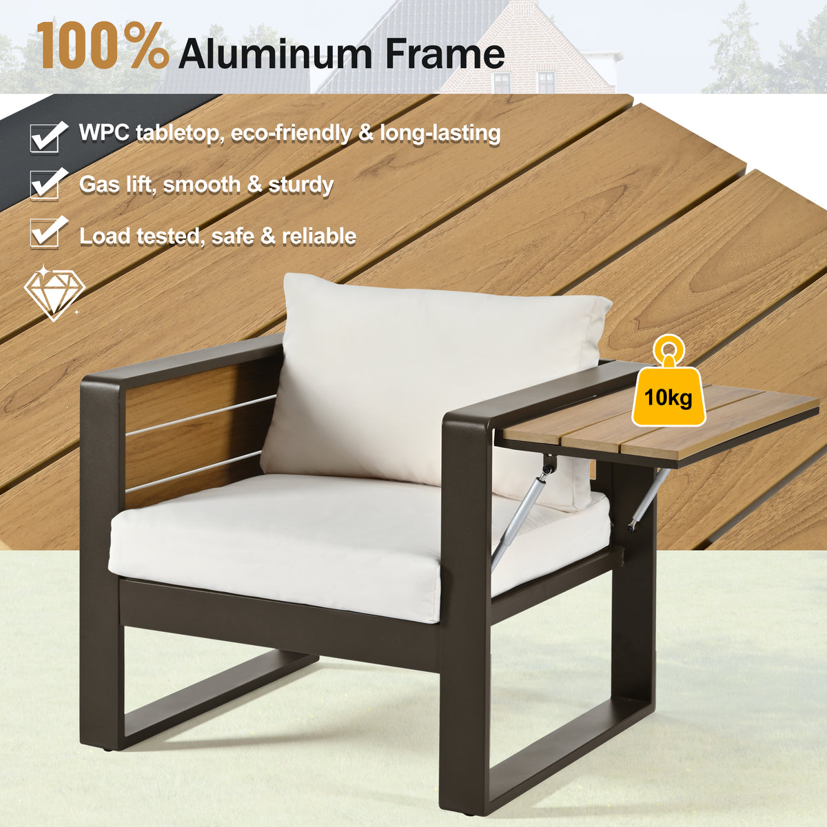 variant-group:rf-n704g201257a|Roomfitters 4-Piece Aluminum Patio Conversation Set with Four Fold-Out Side Trays and Slatted Coffee Table Beige