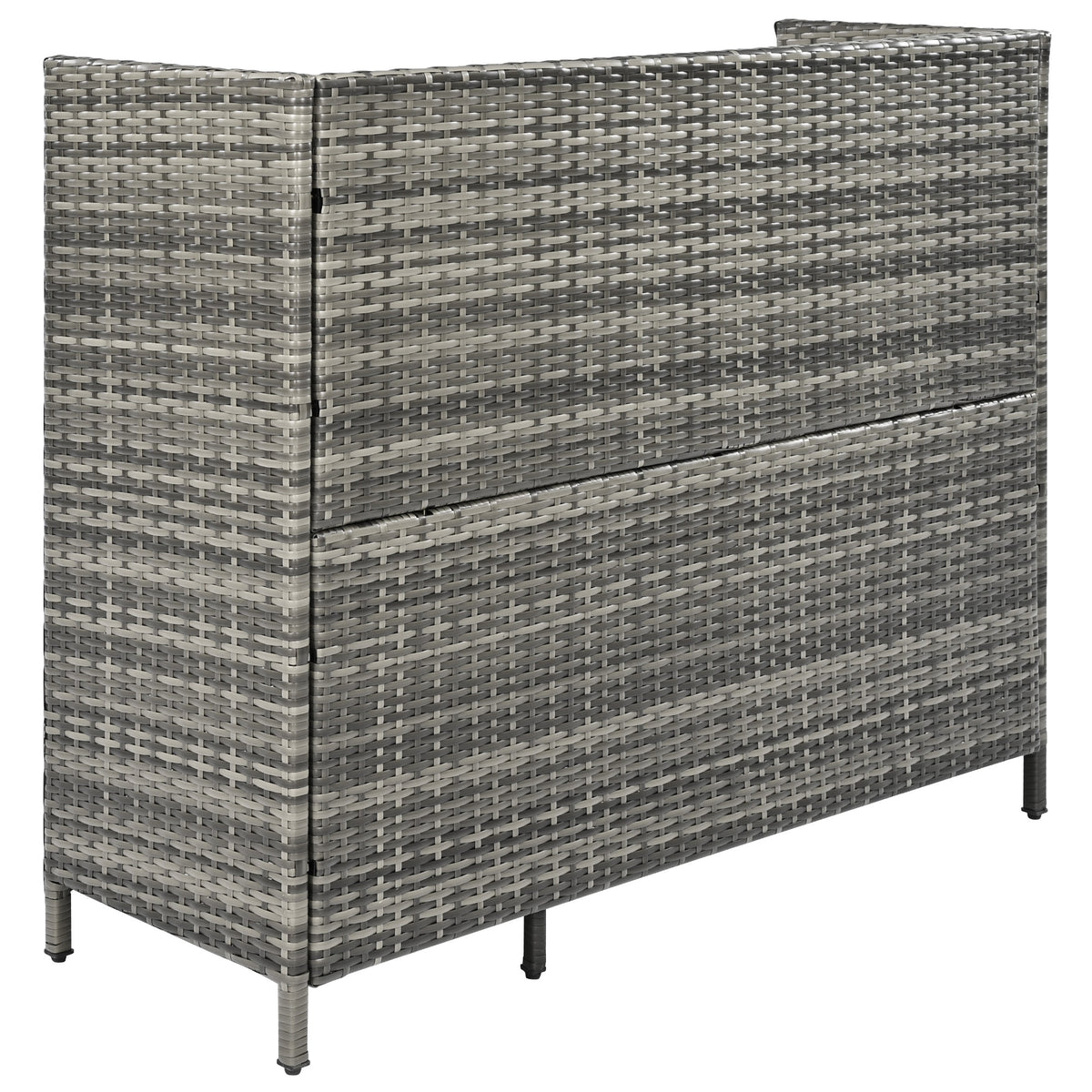 variant-group:rf-n707p233745g|Roomfitters 47.5" Wicker Outdoor Storage Cabinet, Rattan Bar Table with Glass Top, Adjustable Shelf, 3 Doors, Grey