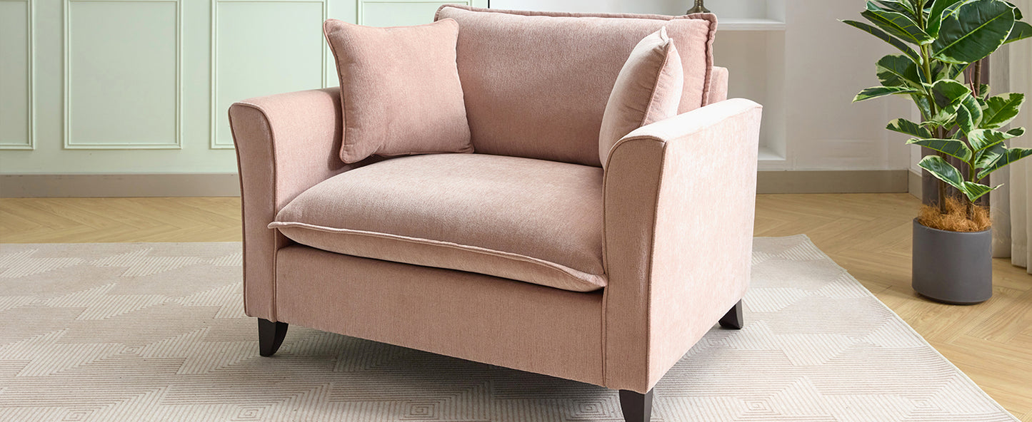 variant-group:rf-n701p379404p|Roomfitters 46.3 Inch Oversized Armchair, Chenille Comfy Accent Chair and a Half Sofa, Rubberwood Legs Pillow, Pink