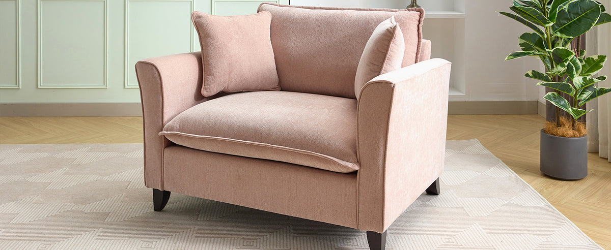 variant-group:rf-n701p379404p|Roomfitters 46.3 Inch Oversized Armchair, Chenille Comfy Accent Chair and a Half Sofa, Rubberwood Legs Pillow, Pink