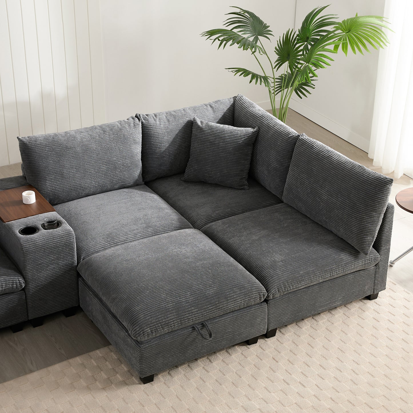 variant-group:rf-n723s1166e|Roomfitters 139 Inch U-Shaped Modular Sectional Sofa with Storage Console, Cup Holders and USB Ports for Living Room, Gray