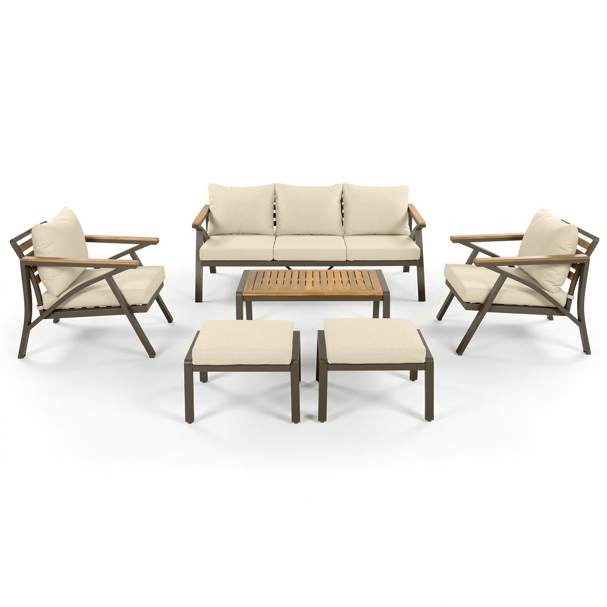 variant-group:rf-n704g201256a|Roomfitters 6-Piece Steel Conversation Set with 3-Seat Sofa Multi-Functional Ottomans and Acacia Wood Table Beige