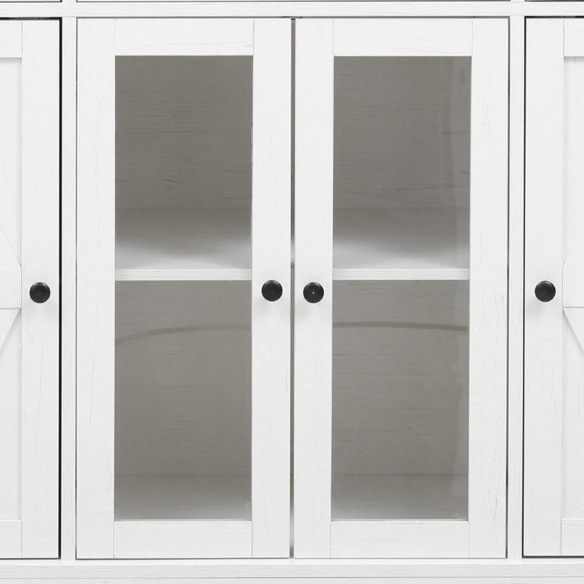 variant-group:rf-n707s263637w|Roomfitters 53" Kitchen Island with Power Outlet, 4 Doors and 3 Drawers, Rolling Storage Cabinet with Glass Doors, White