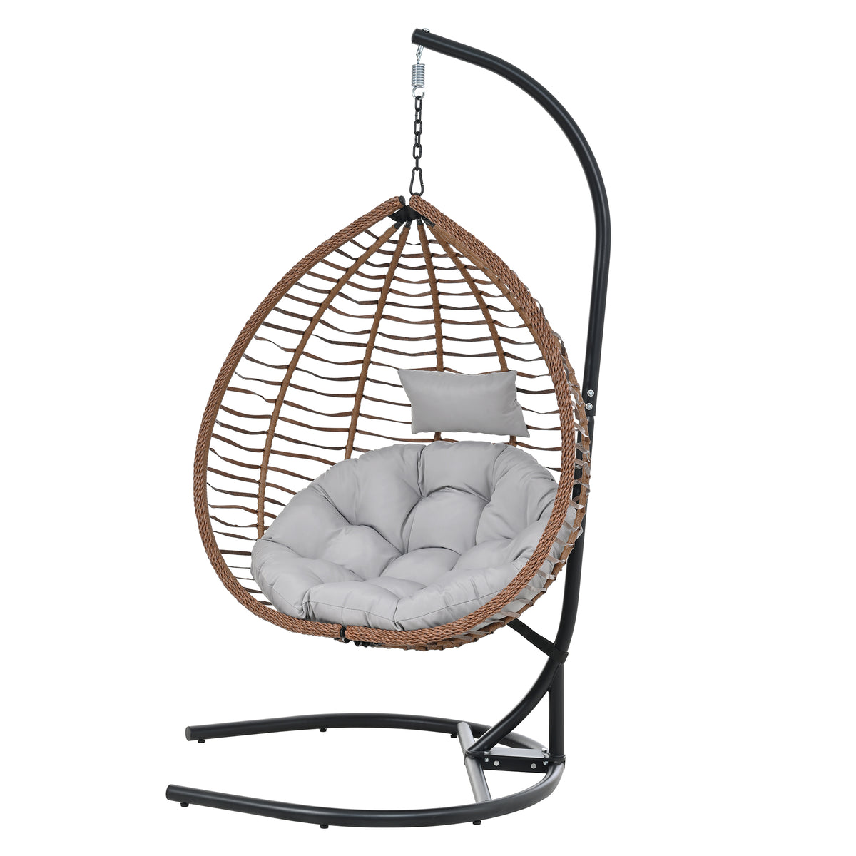 variant-group:rf-n711p389502g|Roomfitters Indoor Outdoor Hanging Egg Hammock Chair with Stand, Wicker Rattan Swing for Patio and Bedroom, Brown+Gray
