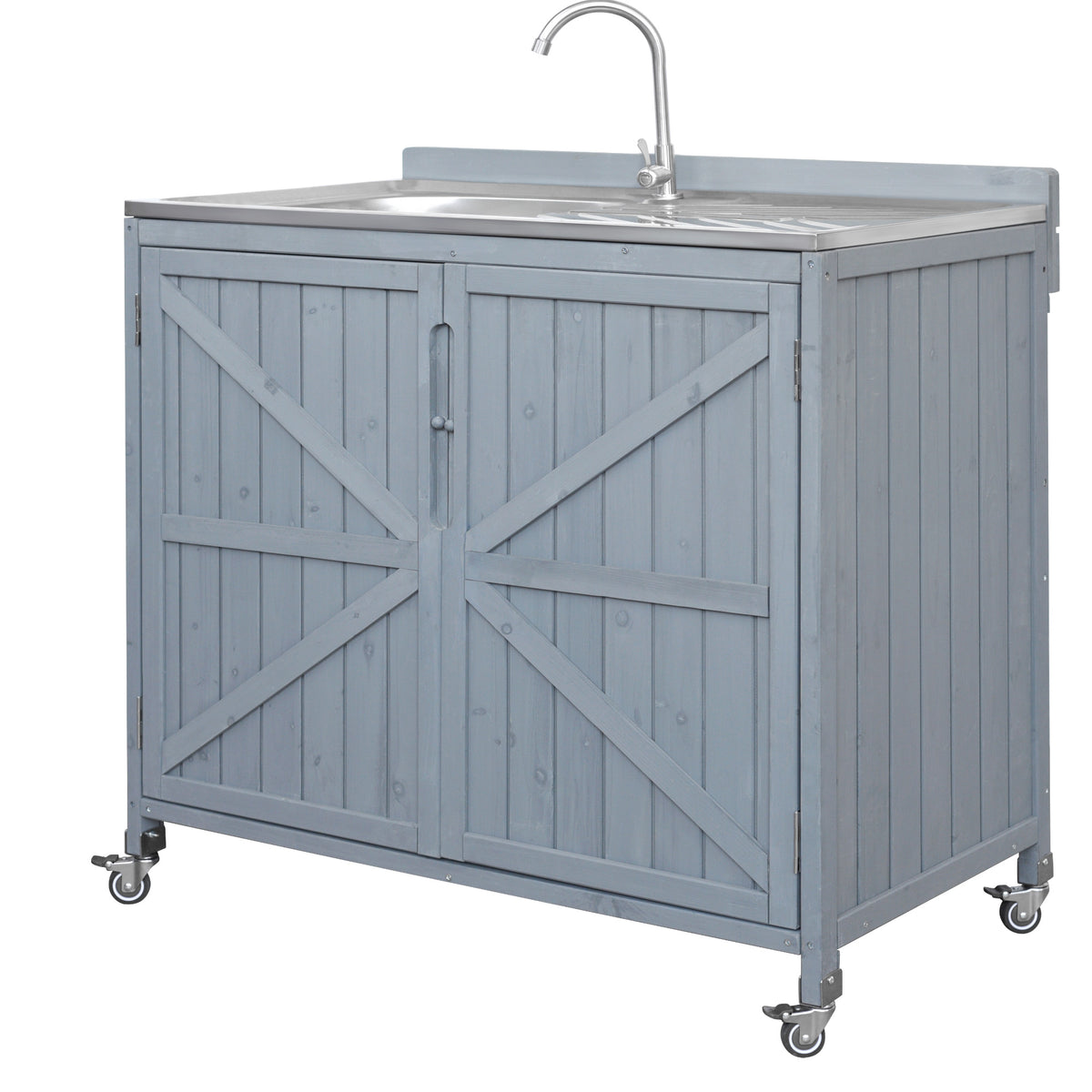 variant-group:rf-n707p370281g|Roomfitters 39.4" Outdoor Grill Cart with Stainless Steel Top, Prep Station with Sink and Storage Cabinet, Grey+Blue