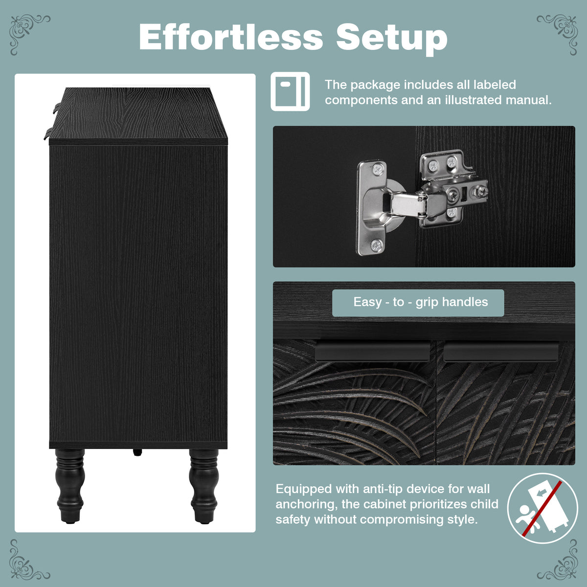 variant-group:rf-n724p233372b|Roomfitters Modern TV Stand for up to 43 Inch TV, Entertainment Console with Storage Compartments and Wood Legs, Black