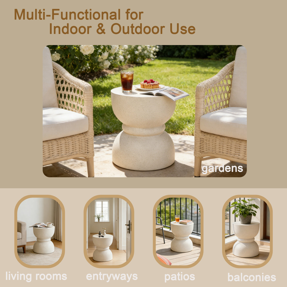 variant-group:rf-n711p422067k|Roomfitters Contemporary Beige Concrete Side Table, Rounded Waist Outdoor End Table, MgO Decorative Garden Stool