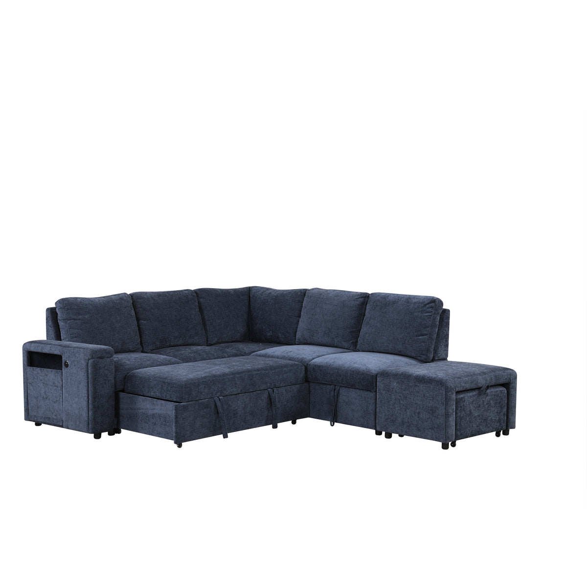 variant-group:rf-n711wy000390aac|Roomfitters L-Shaped Padded Modular Sofa with Storage Space, USB Ports, and Cup Holders on the Armrests, Suitable for Living Rooms, Offices, and Apartments, Blue