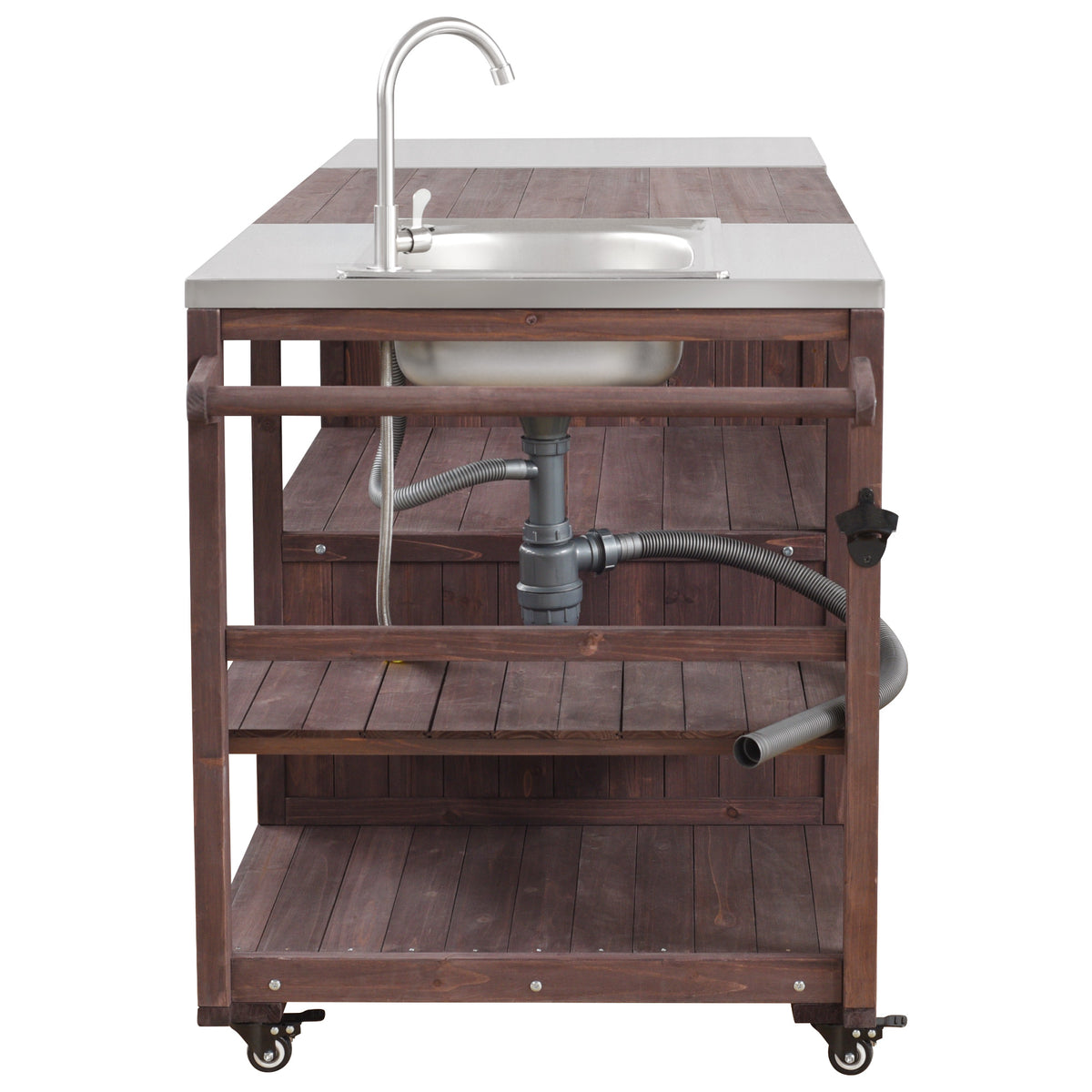 variant-group:rf-n707s000022z|Roomfitters 75.4" Outdoor Kitchen Island with Sink, Fir Wood Grill Cart for XL Green Egg & Tabletop Grills, Brown