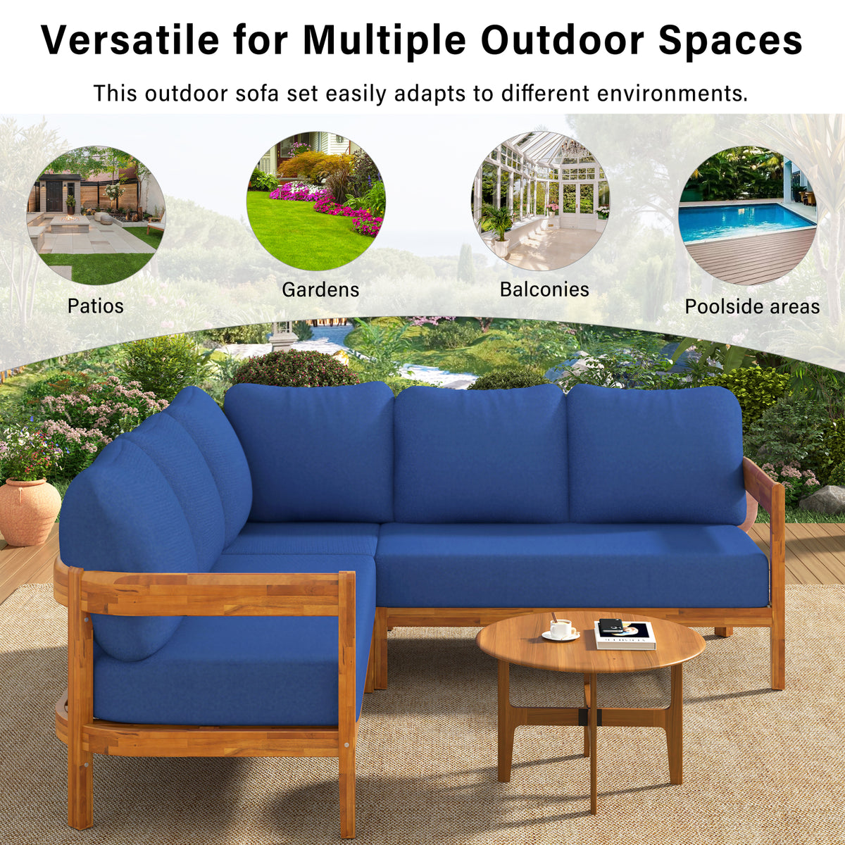 variant-group:rf-n711wy000481aac|Roomfitters Modern Coastal Blue Solid Acacia Wood L-Shaped Outdoor Patio Sectional Sofa Conversation Seating Set