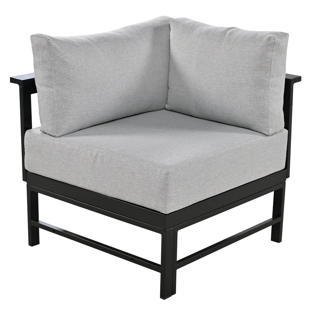 Roomfitters Modern U-Shaped Outdoor Sectional Sofa Set, 5-6 Seat Patio Conversation, Grey Cushions, Iron Frame Pit Roomfitters