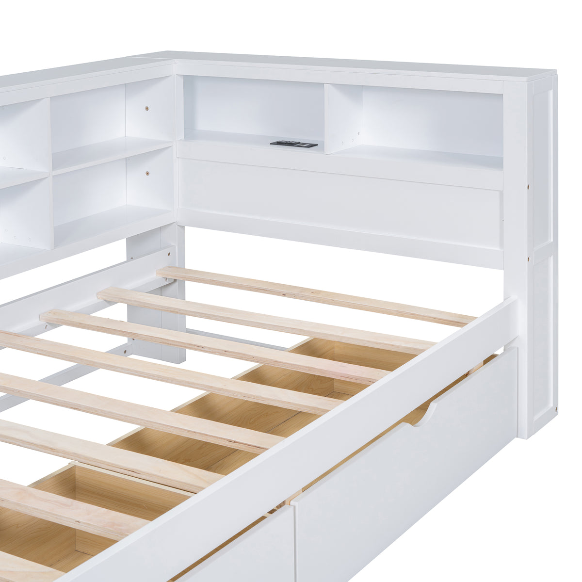 variant-group:rf-n733s347768k|Roomfitters Wooden Twin Daybed with Underbed Storage, Built-In Shelf & USB Charging Ports, White