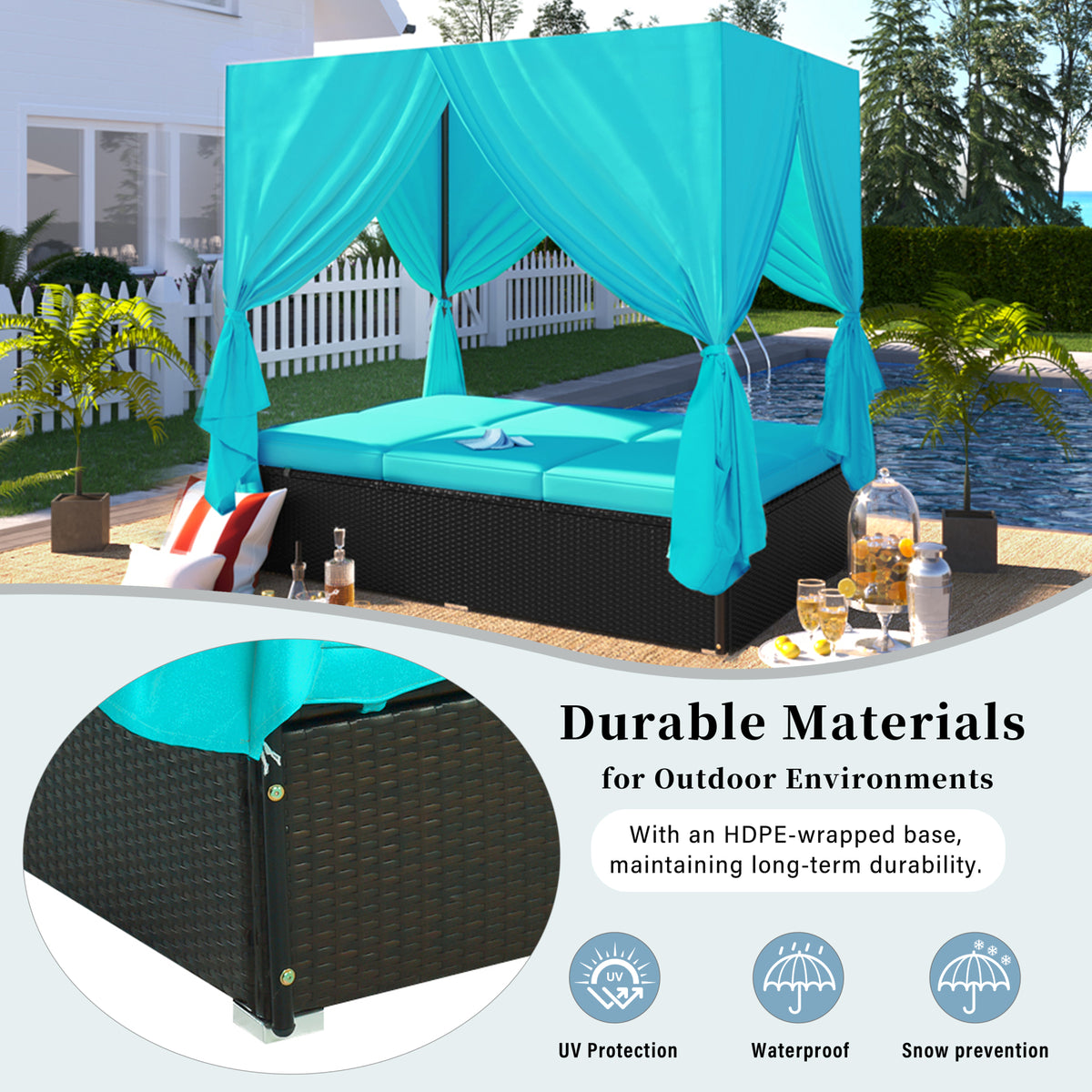 variant-group:rf-n711wy000476aac|Roomfitters Luxury Cabana Blue Outdoor Double Chaise Lounge Patio Daybed, Privacy Curtains, Adjustable Reclining