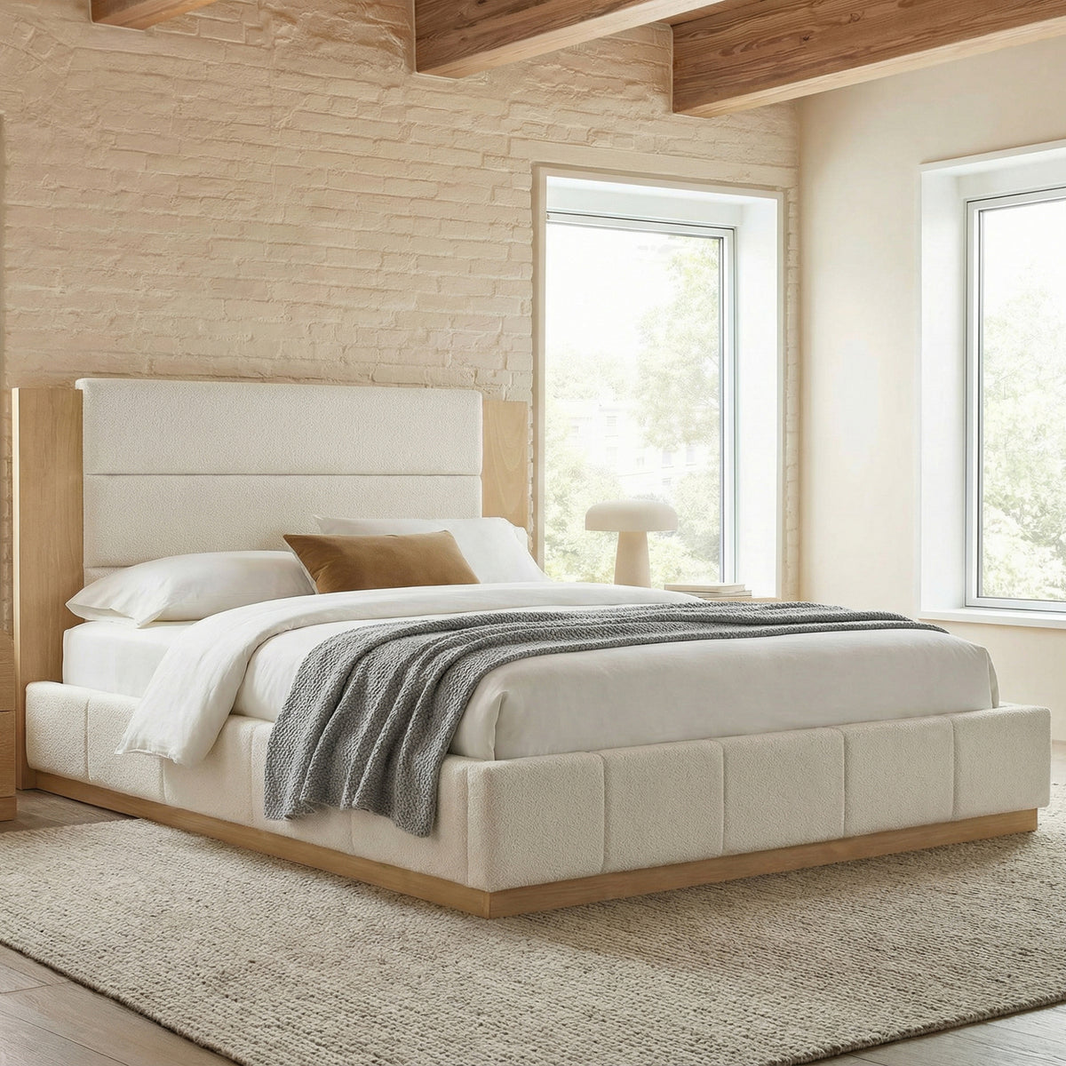 variant-group:rf-n701bs701p388105k|Roomfitters King Size Upholstered Platform Bed Frame, Extended Wood Headboard Velvet Bed, No Box Spring Needed, White