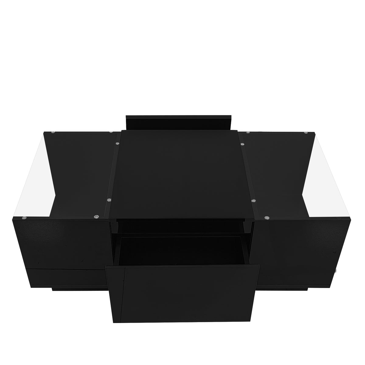 variant-group:rf-n724p290056b|Roomfitters Modern Center Coffee Table with High Gloss Finish, Glass Top and Hidden Storage Compartments, Black