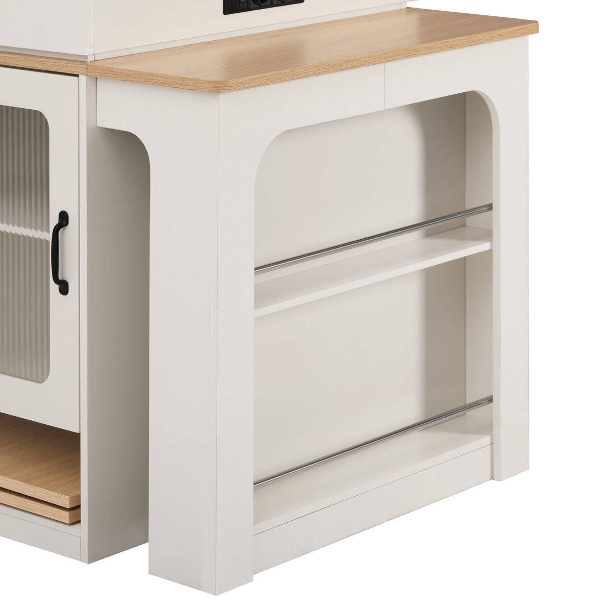 variant-group:rf-n707s000017w|Roomfitters 59.5" Kitchen Island with 41.8" Extendable Dining Table, Double-Sided Storage, Power Outlet, 2 Drawers, White