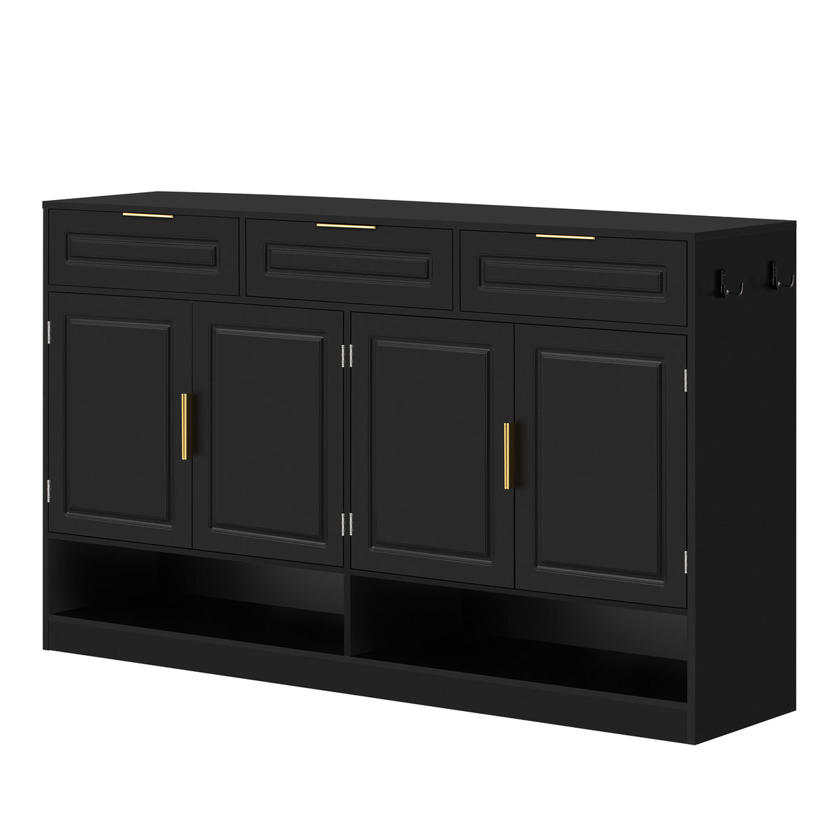 variant-group:rf-n711p345213b|Roomfitters 59.1" Farmhouse Sideboard Buffet Cabinet with 3 Drawers and 4 Doors, Kitchen Storage with Open Shelf, Black