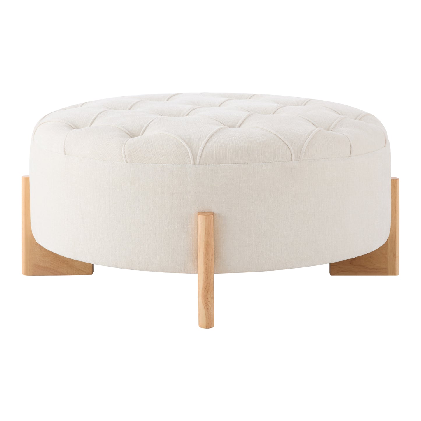 variant-group:rf-n723p405298a|Roomfitters 32 Inch Oversized Round Button-Tufted Ottoman, Upholstered Coffee Table Footrest with Wood Legs, Beige