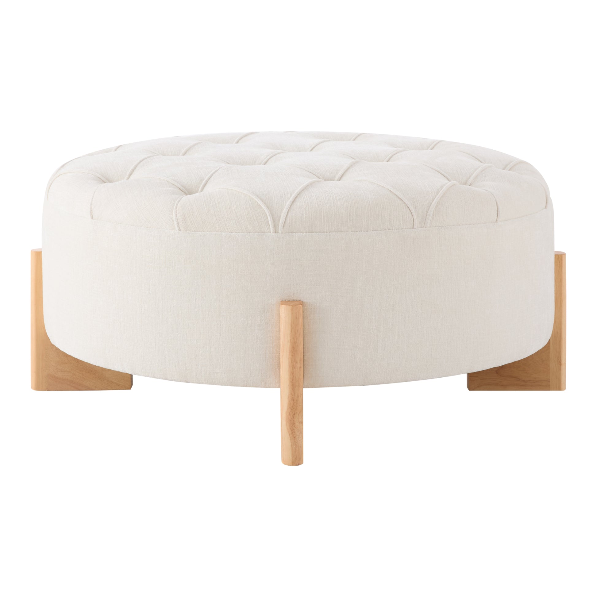 variant-group:rf-n723p405298a|Roomfitters 32 Inch Oversized Round Button-Tufted Ottoman, Upholstered Coffee Table Footrest with Wood Legs, Beige