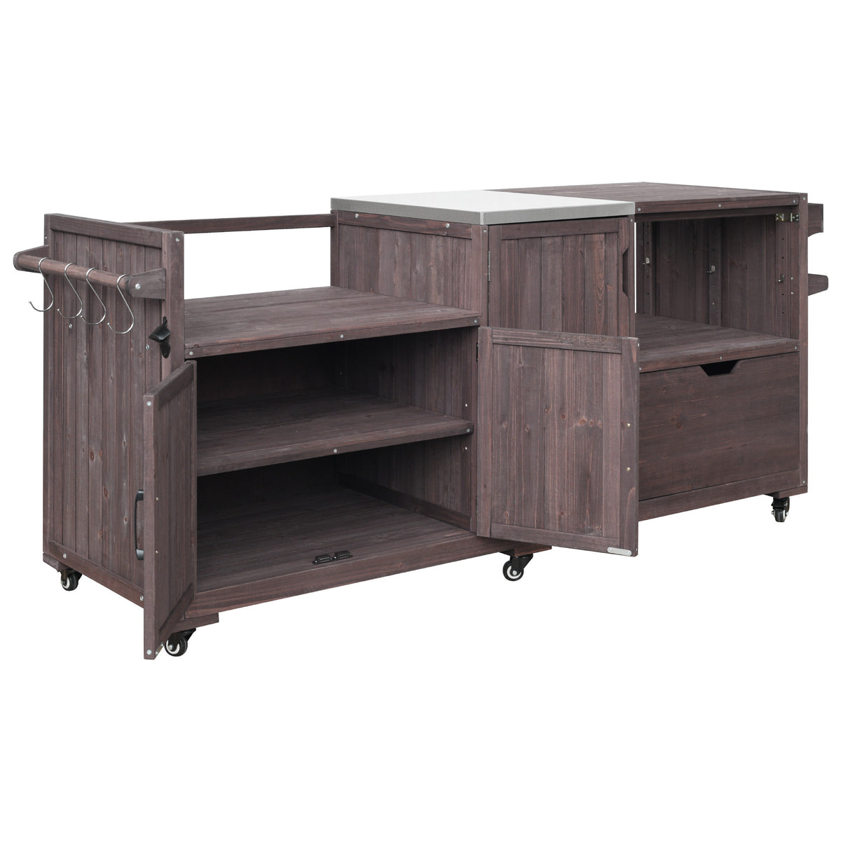variant-group:rf-n707p392140z|Roomfitters 80.5" Extra Large Grill Cart, Outdoor Kitchen Prep Station with Stainless Steel Top & Kamado Grill Stand, Dark Brown