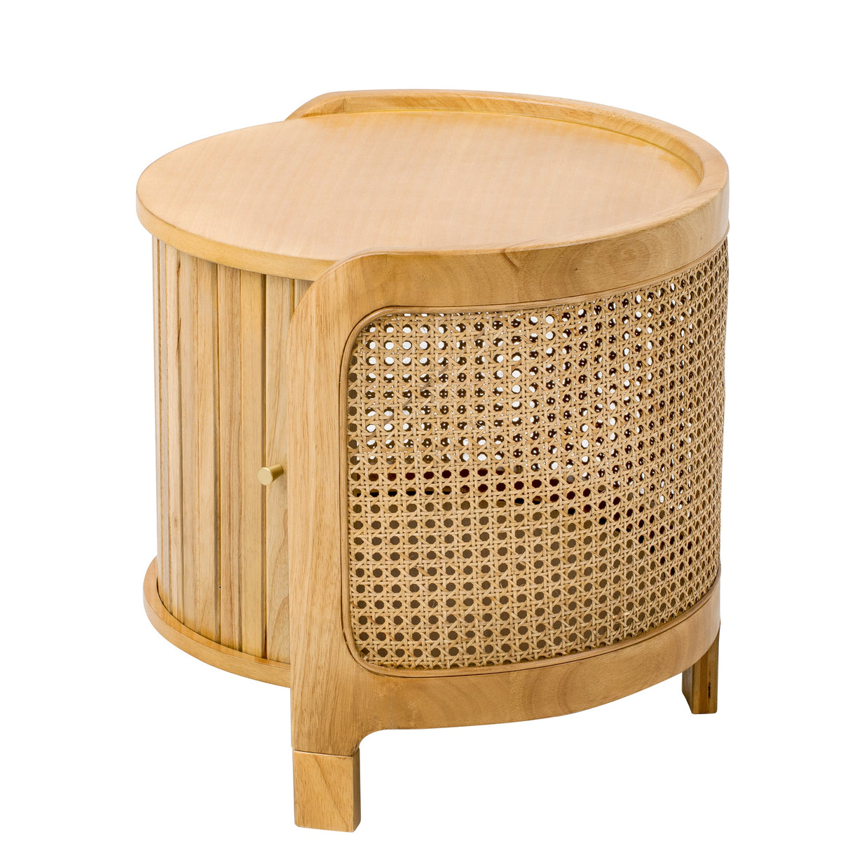 Roomfitters Modern Round Rotating Coffee Table with Woven PE Rattan Details, Antique Brown Roomfitters