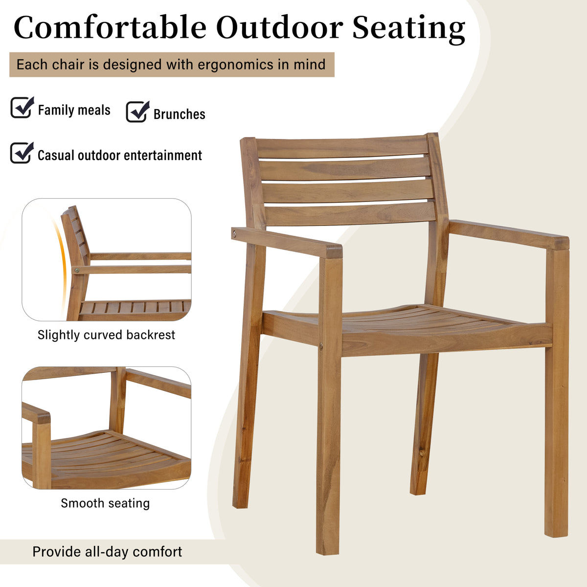 variant-group:rf-n711wy000477aao|Roomfitters Farmhouse 5-Piece Outdoor Dining Set for 4, 59-Inch Rectangular Table, Umbrella Hole, Natural Wood Patio