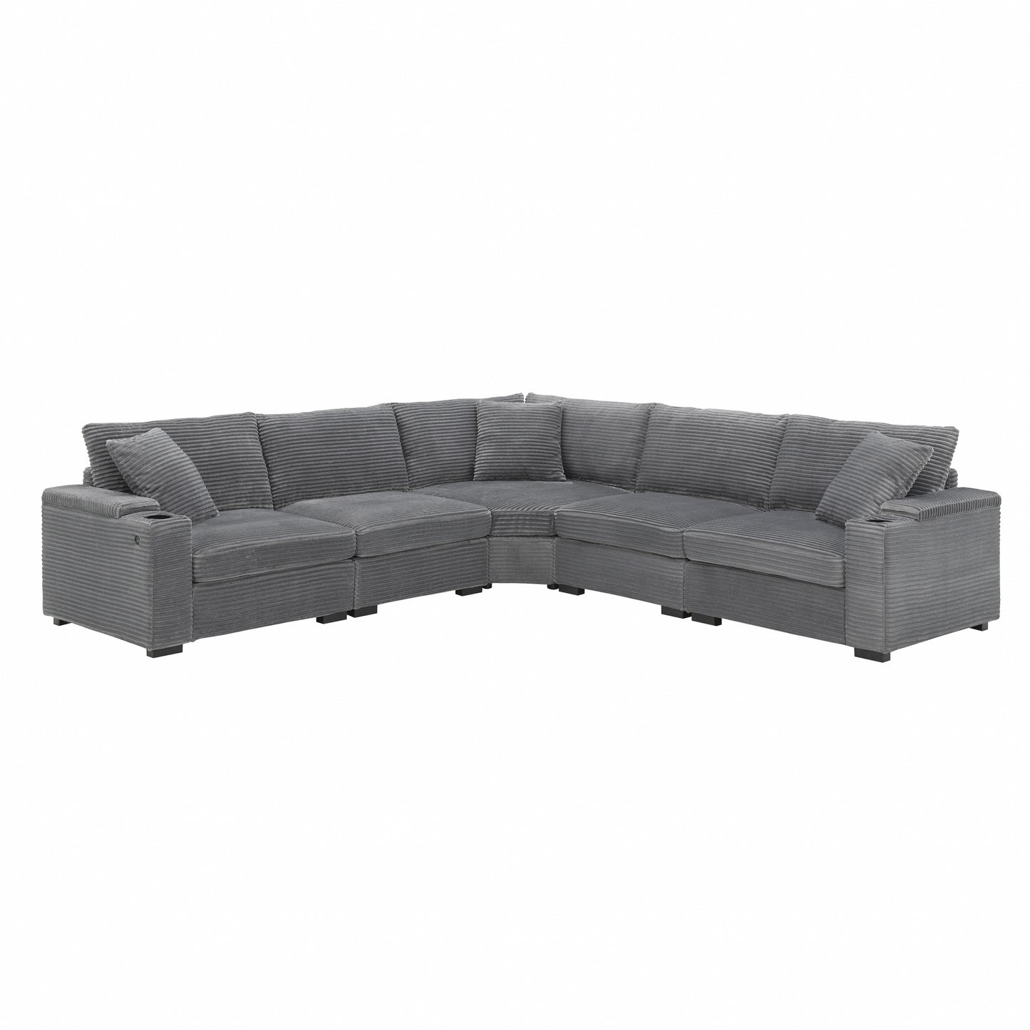variant-group:rf-n723s1187e|Roomfitters 104 Inch Modern L-Shaped Sectional Sofa with Cup Holders, Comfortable Corduroy Upholstered Corner Couch, Gray