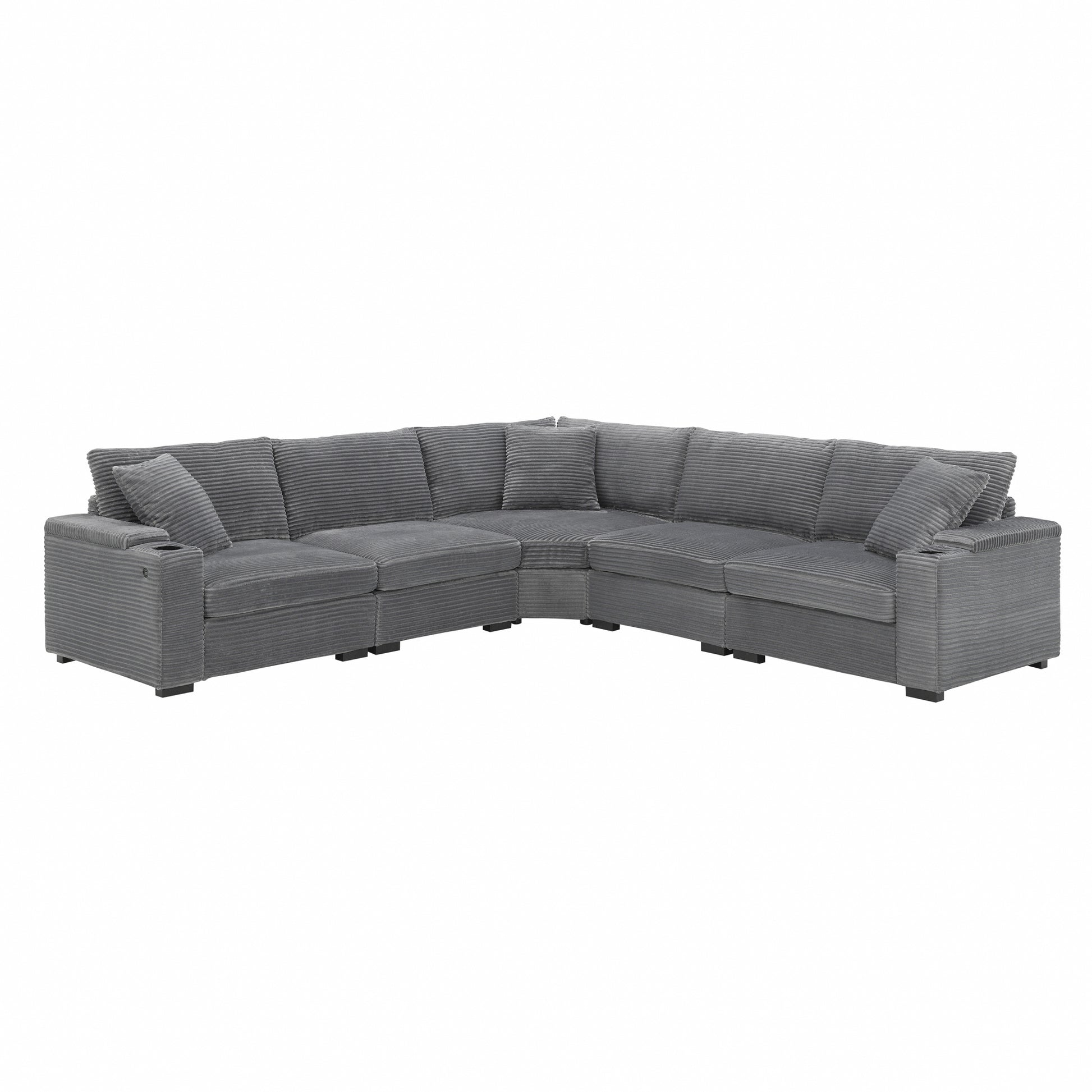 variant-group:rf-n723s1187e|Roomfitters 104 Inch Modern L-Shaped Sectional Sofa with Cup Holders, Comfortable Corduroy Upholstered Corner Couch, Gray
