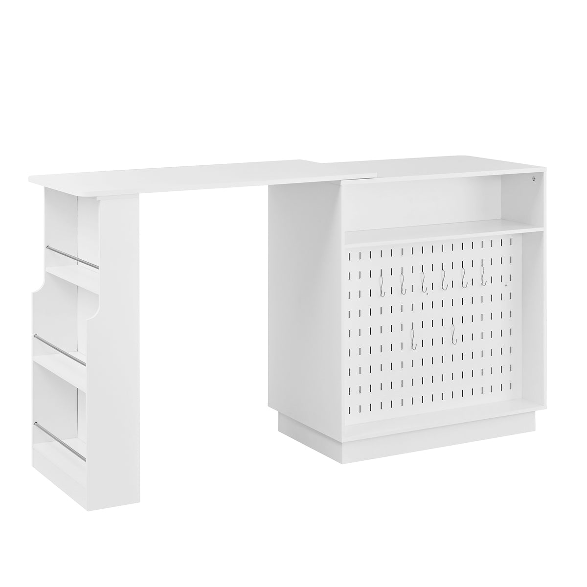 variant-group:rf-n711p437809k|Roomfitters White MDF Counter Height Kitchen Island Sideboard Cabinet, Extendable Table, Acrylic Sliding Doors