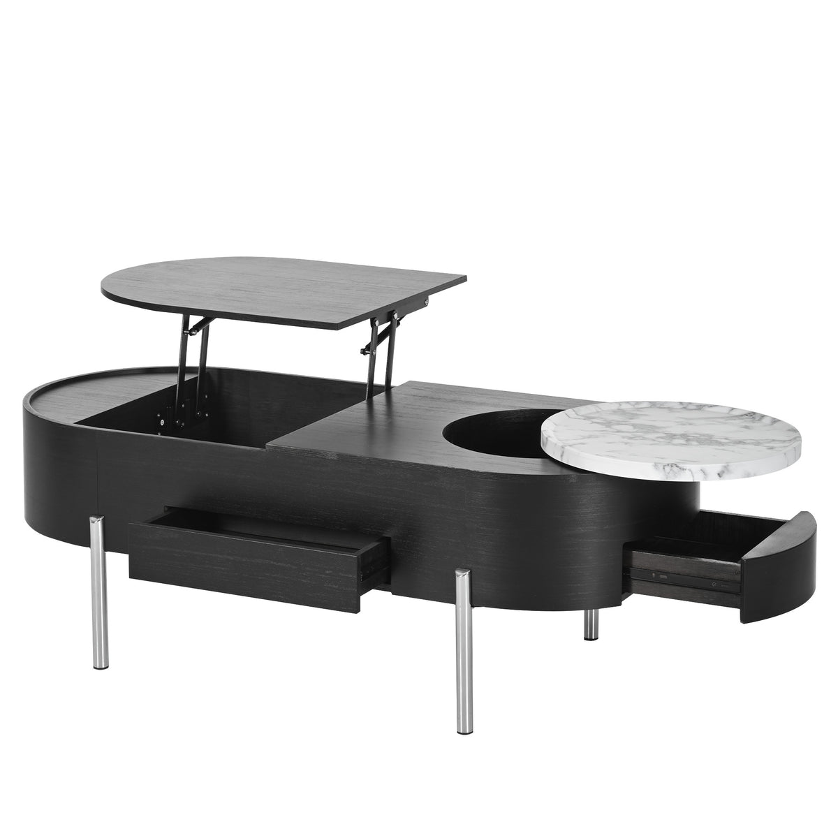 variant-group:rf-n724p228920b|Roomfitters Lift Top Oval Coffee Table with Rotating Marble Tray and Hidden Compartment, Black