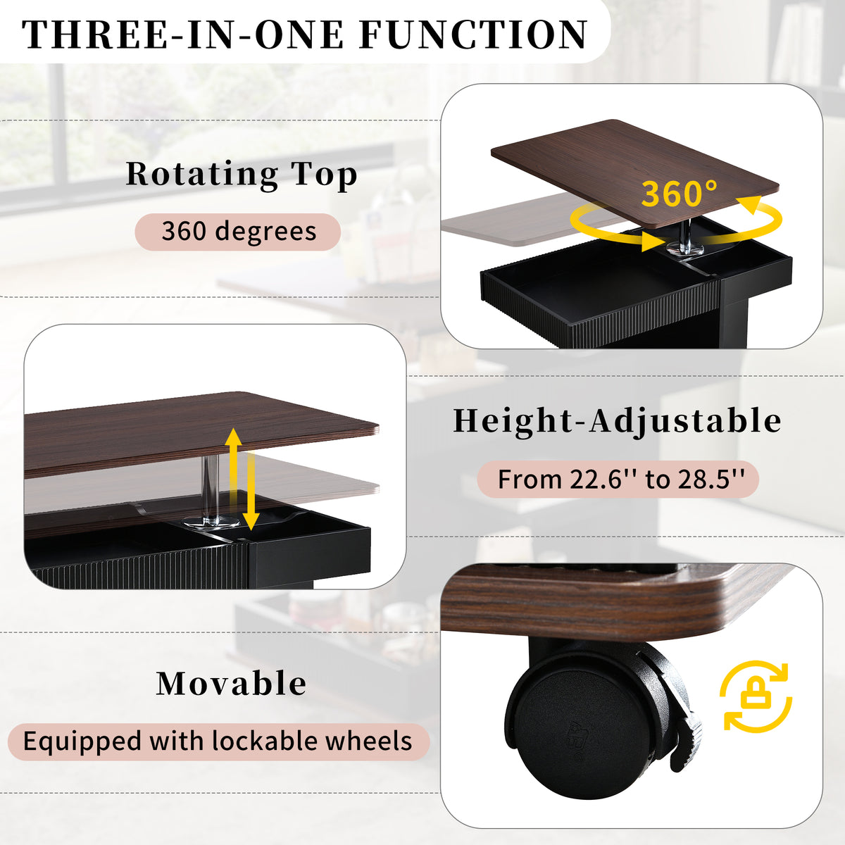 variant-group:rf-n724p292505b|Roomfitters Adjustable Sofa Side Table with Lift-Top, Rotating Surface and Storage on Wheels for Small Spaces, Black