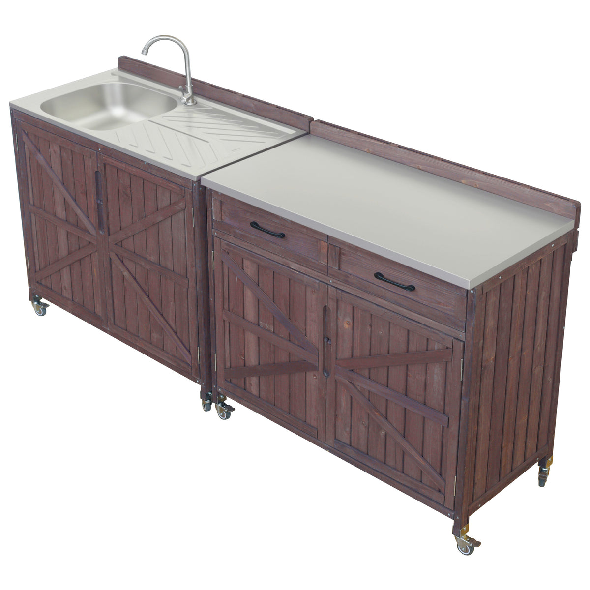 variant-group:rf-n707p370273z|Roomfitters 39.4" Grill Cart, Outdoor Kitchen Island with Stainless Steel Top, BBQ Prep Station with Storage Cabinet, Brown