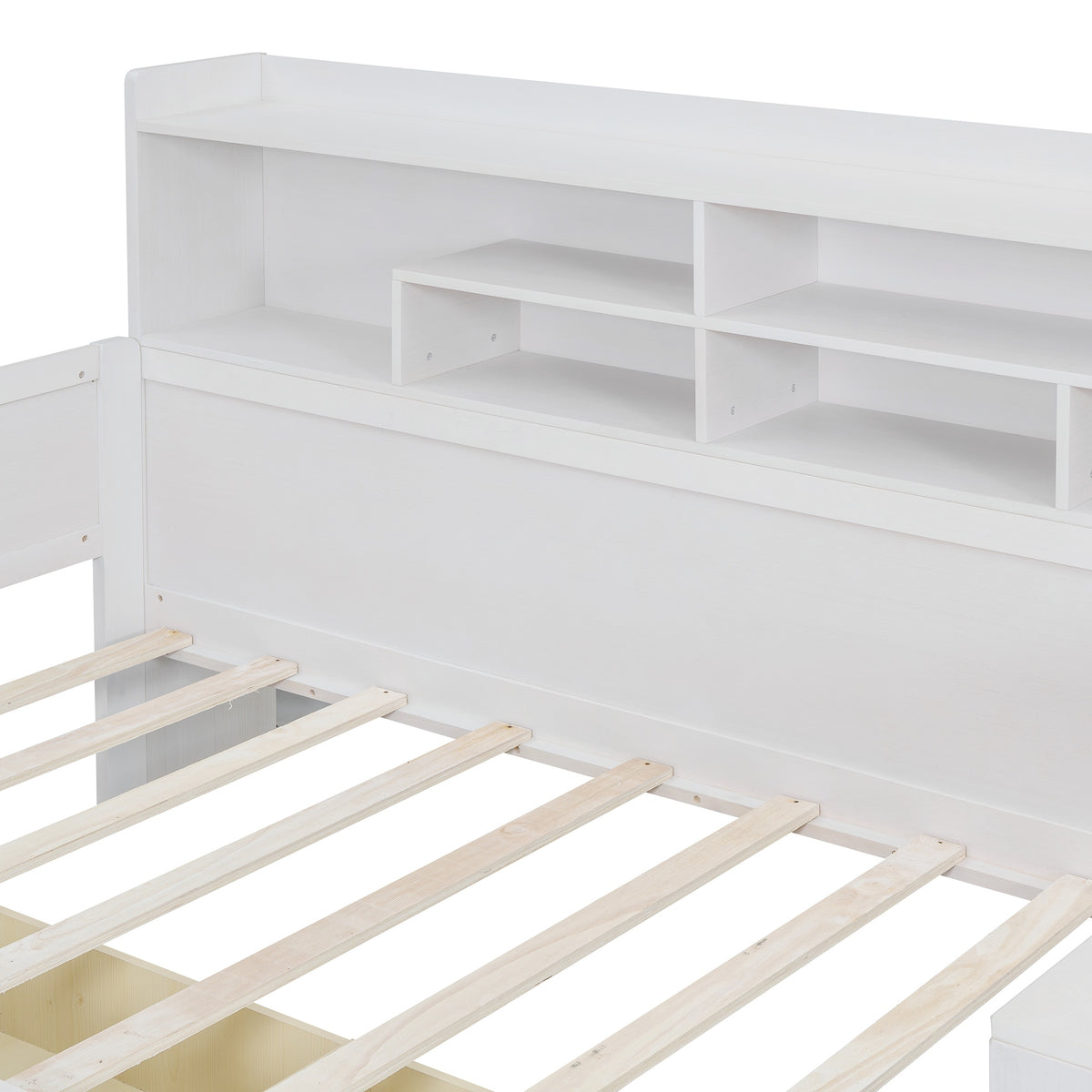 variant-group:rf-n733s241484k|Roomfitters Wooden Twin Size Daybed with Storage Shelves, Multi-functional Bed with Two Storage Compartments and Study Desk, Antique White