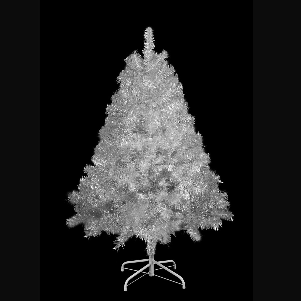 Roomfitters Pre-Lit Artificial Christmas Tree 4FT, Full Hinged Holiday Tree with Metal Stand, Warm Lights, 400 Tips, Silver Roomfitters