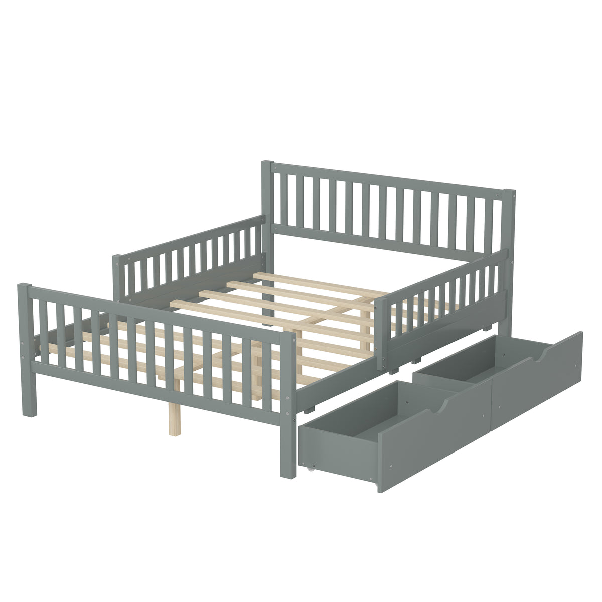 variant-group:rf-n733p172700e|Roomfitters Full Size Wood Platform Bed with Guardrails and Two Storage Cabinets, Grey