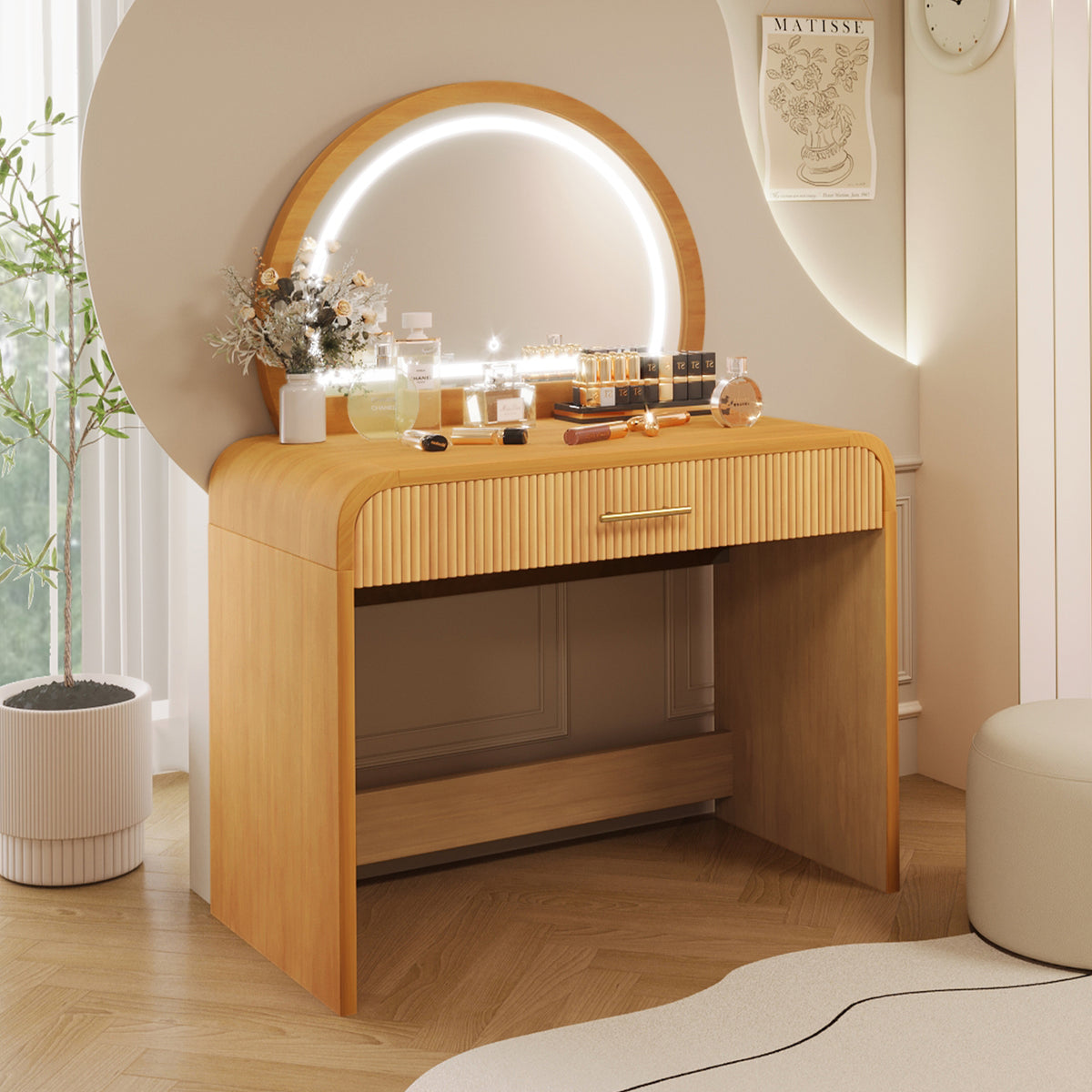 variant-group:rf-n704p196658n|Roomfitters 39-Inch Makeup Vanity Table with Touch Screen Lighted Mirror, Dressing Table with Drawer for Bedroom, Natural