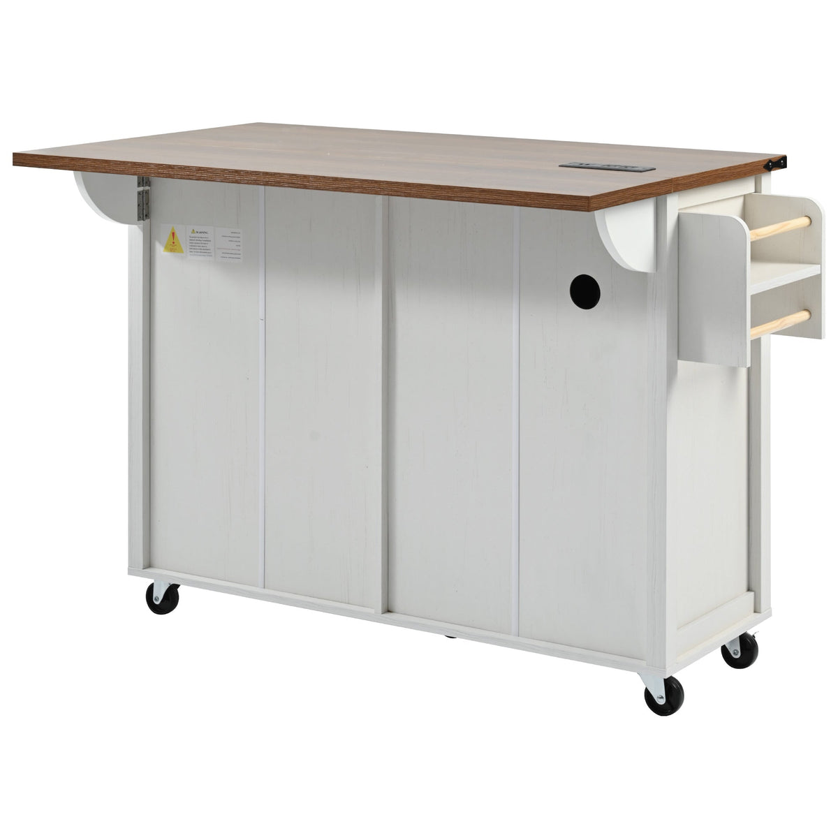 Roomfitters 53.5" Kitchen Island with Power Outlet and Drop Leaf, Rolling Storage Cabinet with Spice Rack, Modern Style, White