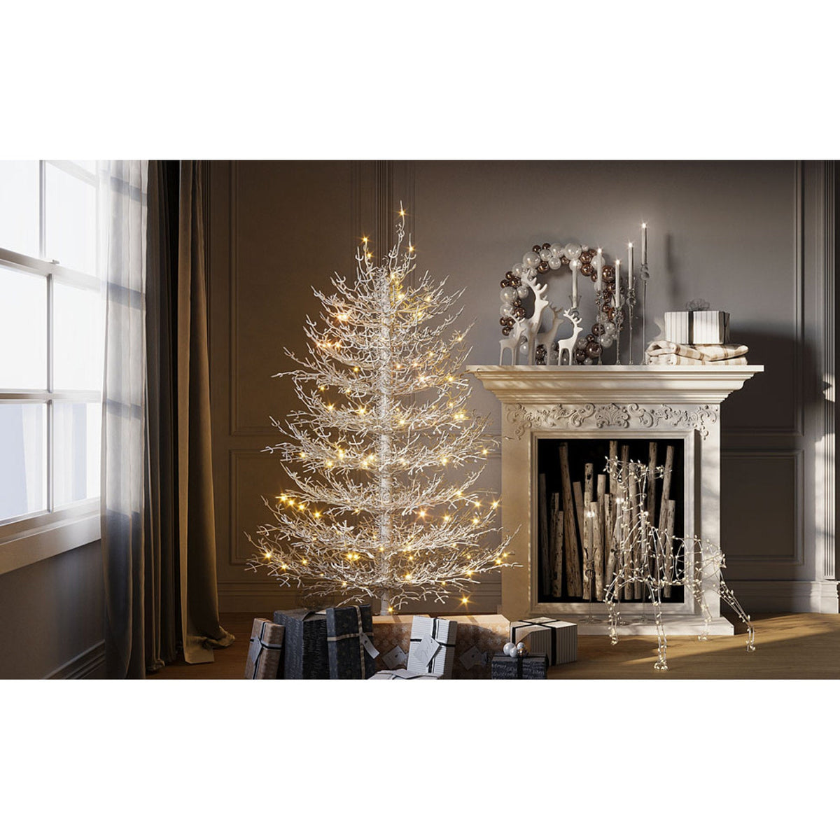 Roomfitters Pre-Lit Aspen Fir Christmas Tree 4FT, Hinged Snow-Flocked Artificial Holiday Tree with Warm Lights, 280 Tips, White Roomfitters