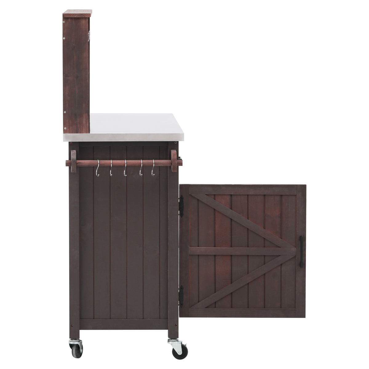 variant-group:rf-n707p409087z|Roomfitters 54.1" Grill Cart, Outdoor Kitchen Prep Station with Stainless Steel Top and Propane Tank Storage, Dark Brown