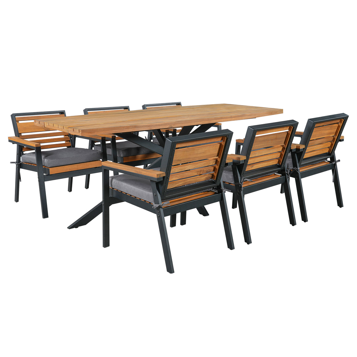 variant-group:rf-n704g201259e|Roomfitters Modern 7-Piece Patio Dining Set with Powder-Coated Iron Frame and Detachable Gray Cushions