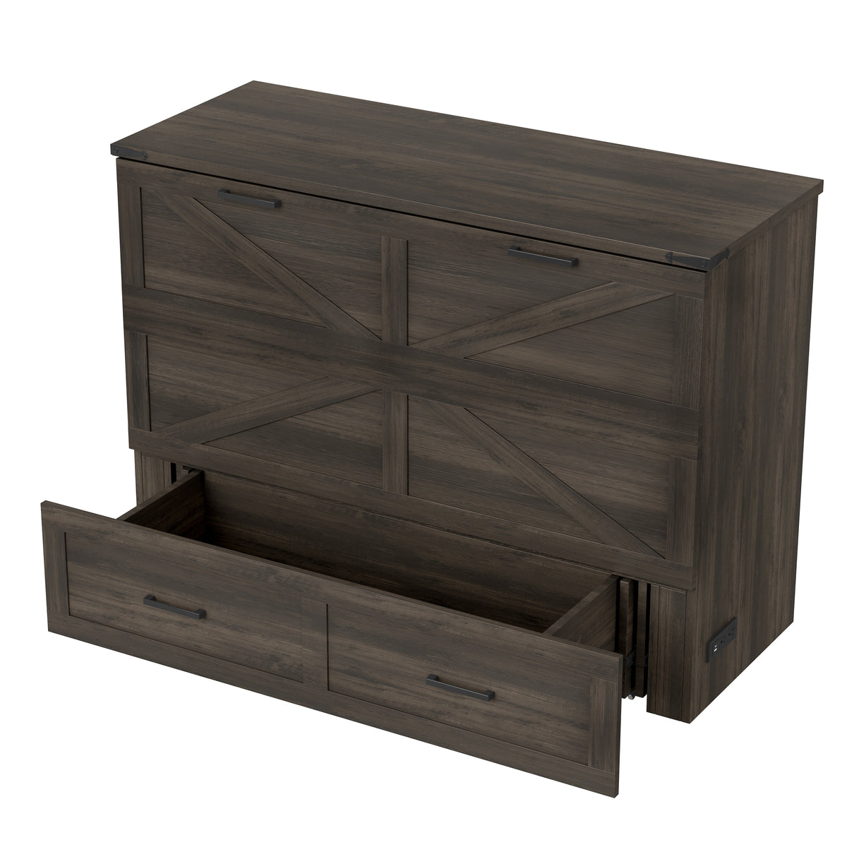 variant-group:rf-n733s237853g|Roomfitters Full Size Farmhouse Murphy Cabinet Bed with Charging Station, Foldable Platform Bed with Large Storage for Guest Room, Small Bedroom, Rustic Gray