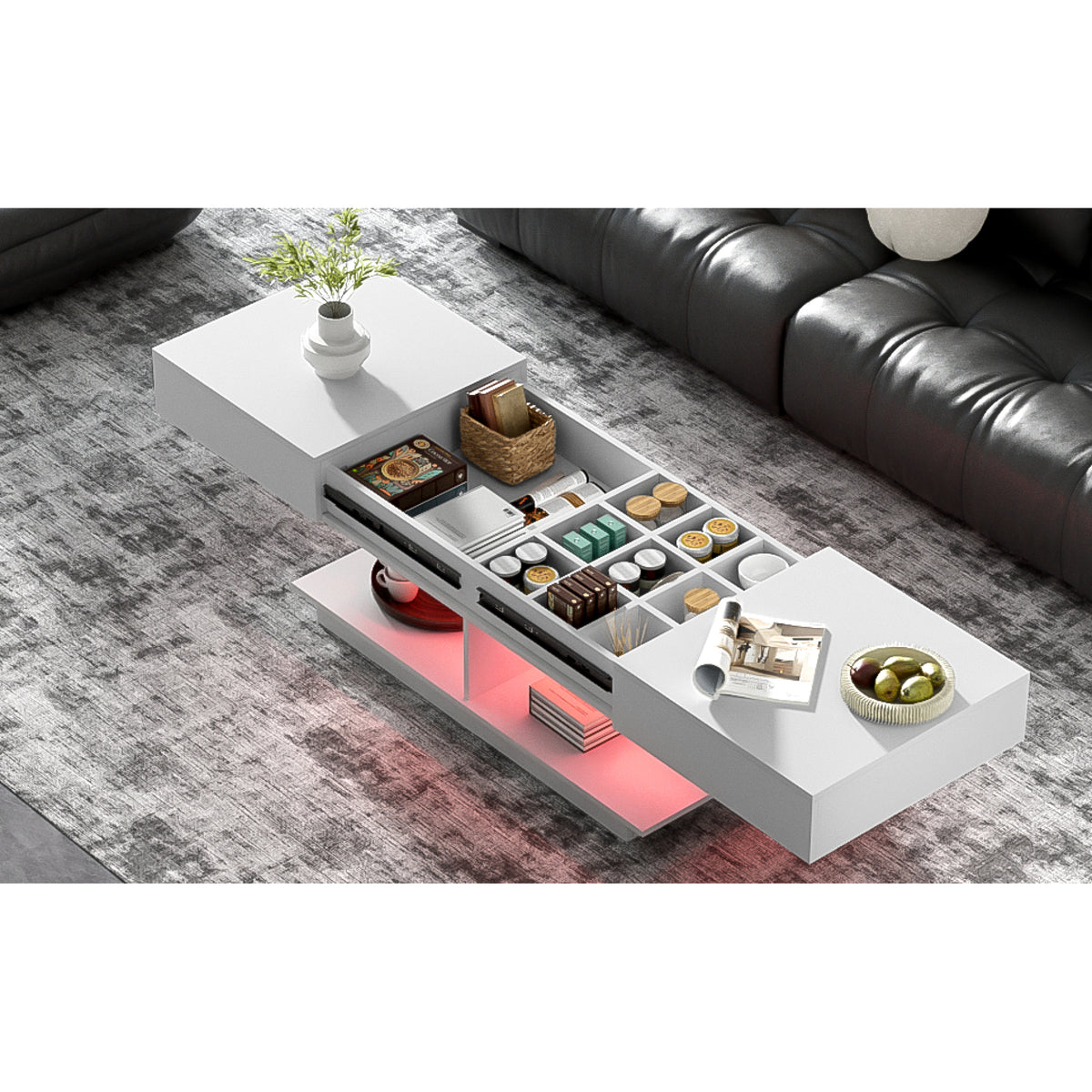 variant-group:rf-n724p290061k|Roomfitters Extendable Coffee Table with Hidden Storage and Compartments, Adjustable Multifunctional Center Table, White