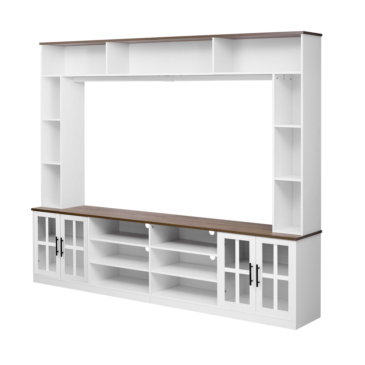 variant-group:rf-n724sj000127aak|Roomfitters Wall Unit Entertainment Center for up to 80 Inch TV, Media Console with Cabinets and Bookshelves, White