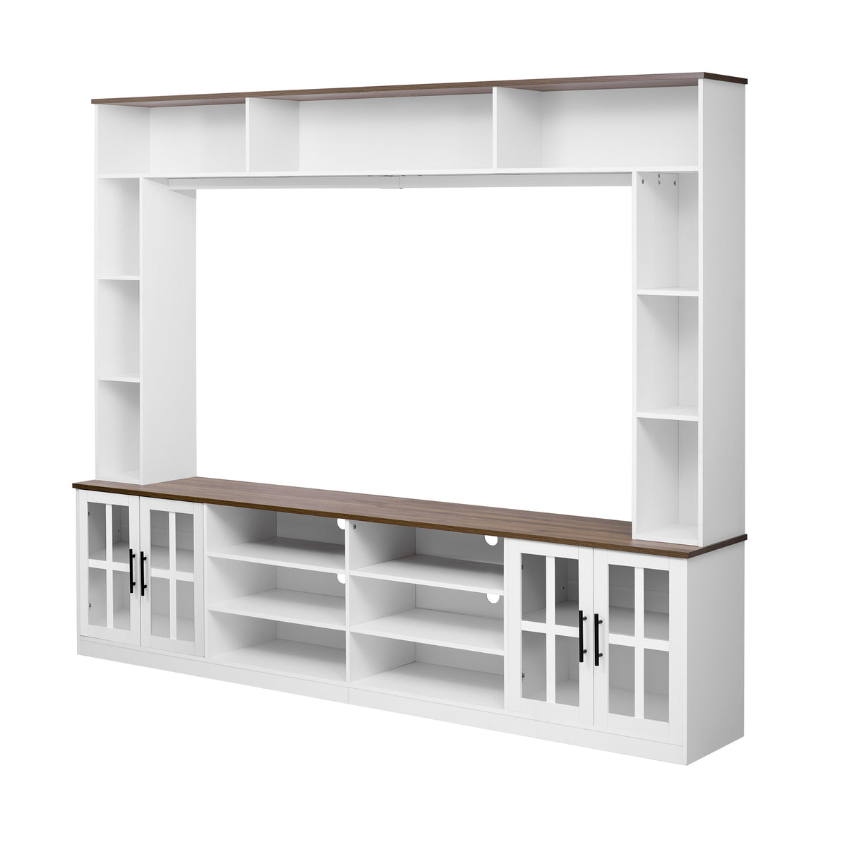 variant-group:rf-n724sj000161aak|Roomfitters 102"W Wall Unit Modern Entertainment Center, 18 Open Storage Shelves, White
