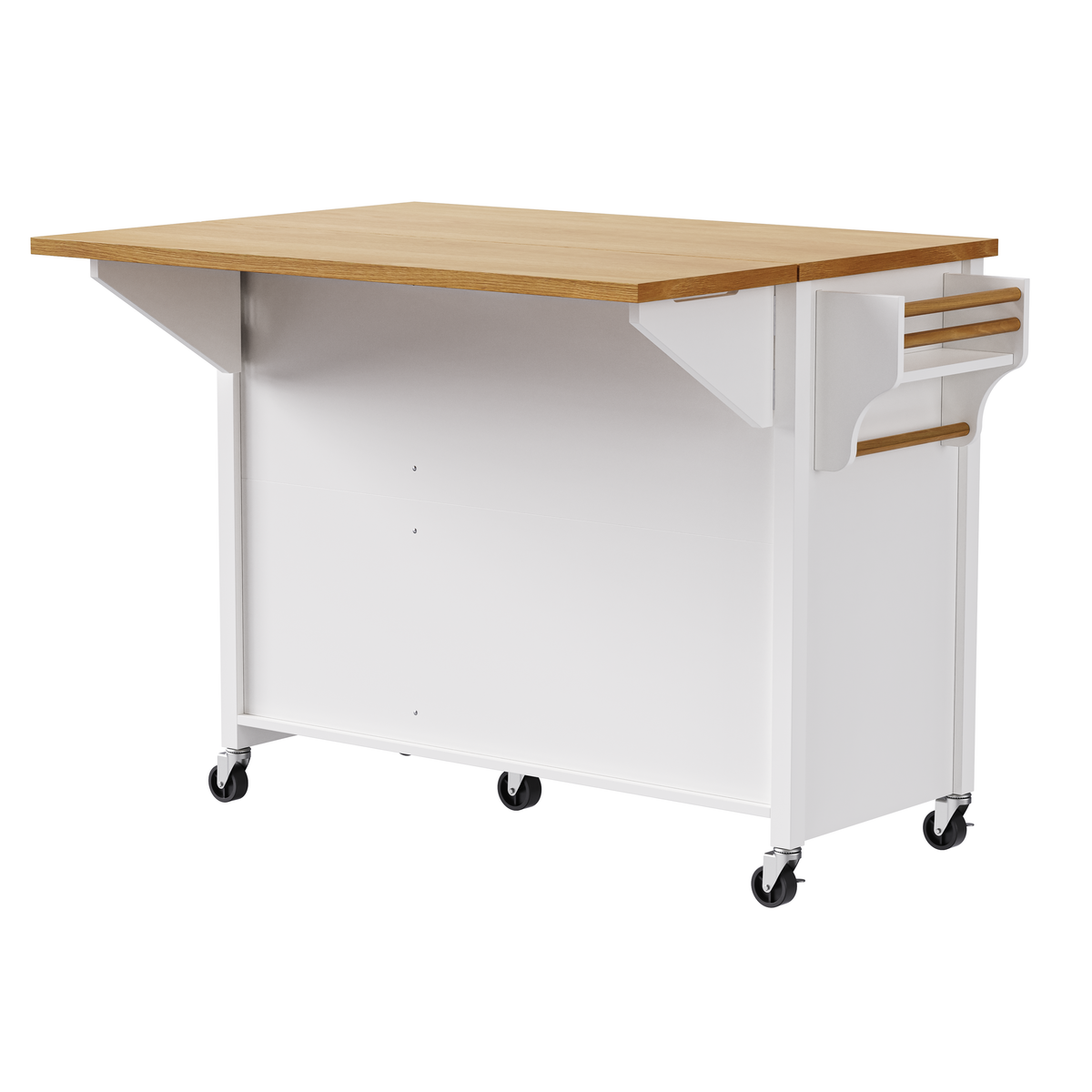 variant-group:rf-n707p195393w|Roomfitters 52" Kitchen Island with Drop Leaf, Rolling Kitchen Cart with Storage Cabinet, Spice Rack, Towel Rack, Adjustable Shelf, White