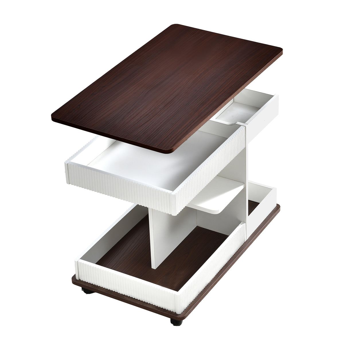 variant-group:rf-n724p292505k|Roomfitters Adjustable Sofa Side Table with Lift-Top, Rotating Surface and Storage on Wheels for Small Spaces, Brown