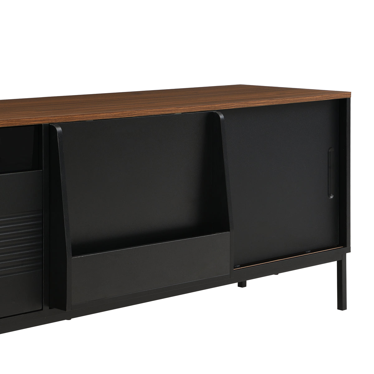 variant-group:rf-n724p360370b|Roomfitters Mid-Century Modern 70" TV Stand Console with Sliding Doors, Black