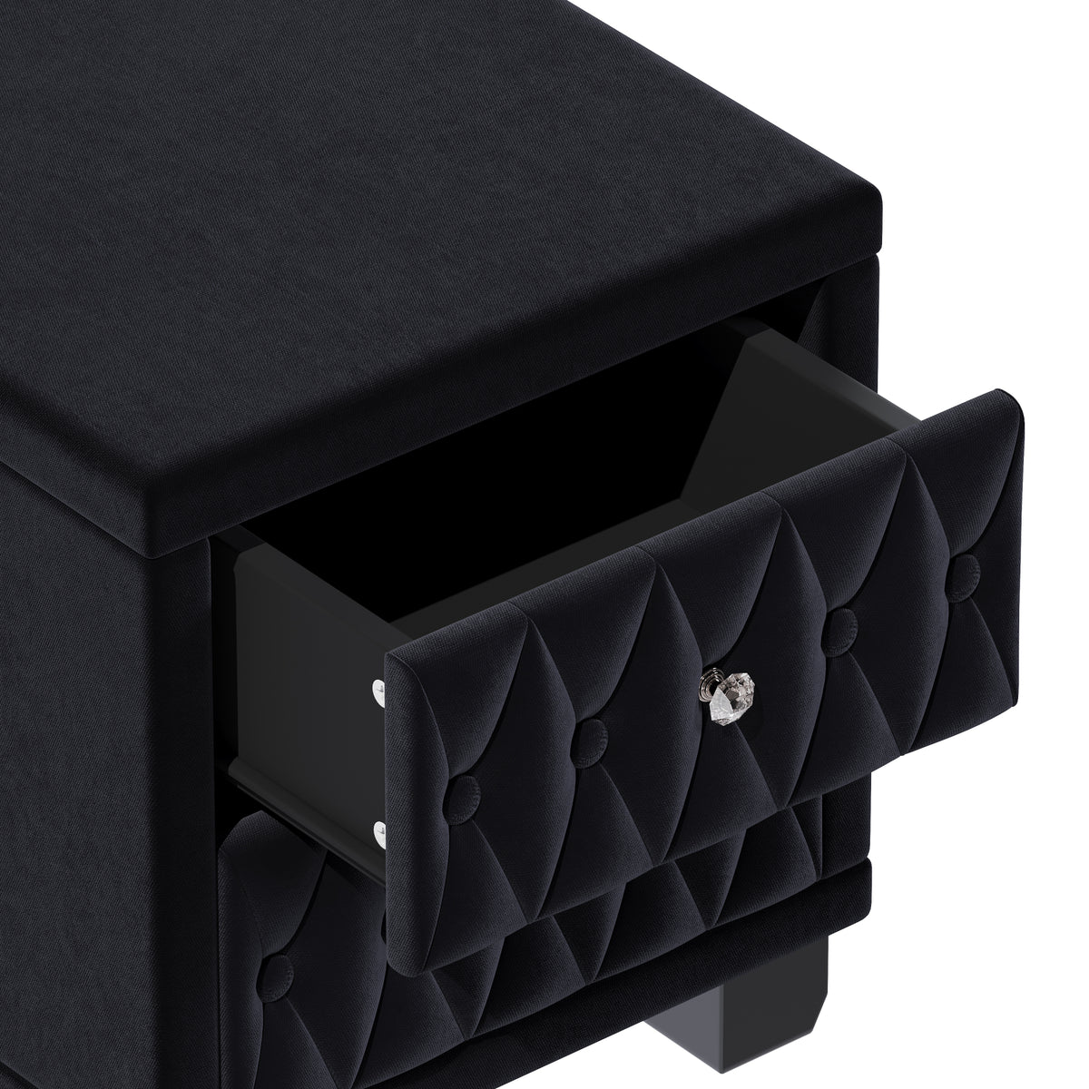 variant-group:rf-n733p210398b|Roomfitters Velvet Nightstand with Crystal Handles, Button-Tufted Upholstered Bedside Table with Two Storage Compartments, Black