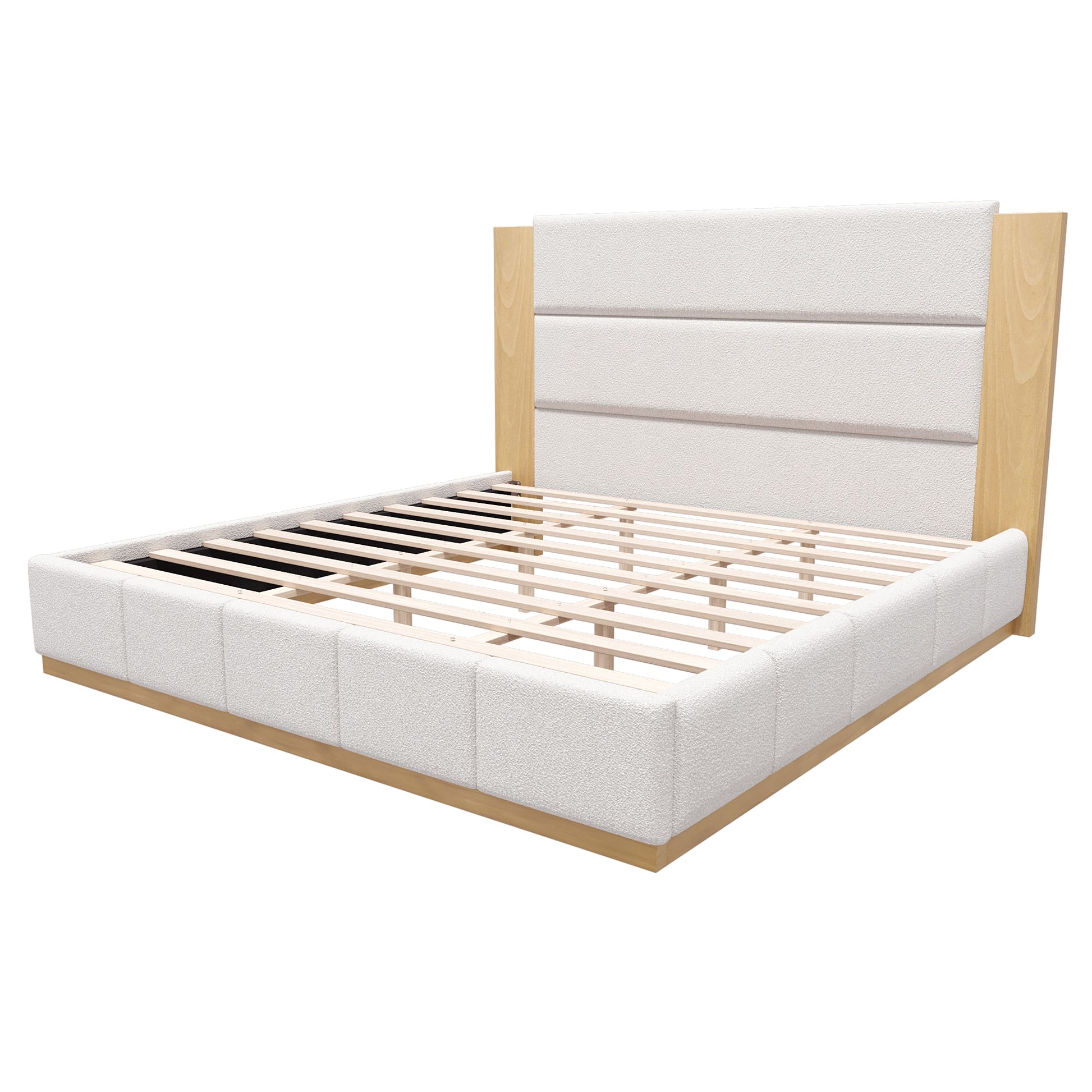 variant-group:rf-n701bs701p388105k|Roomfitters King Size Upholstered Platform Bed Frame, Extended Wood Headboard Velvet Bed, No Box Spring Needed, White